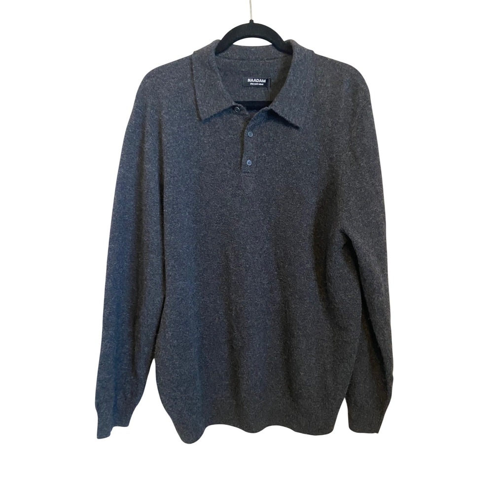 NAADAM Mens 100% Cashmere Long Sleeve Polo Sweater Smoke Grey NMLT005282 XL NEW